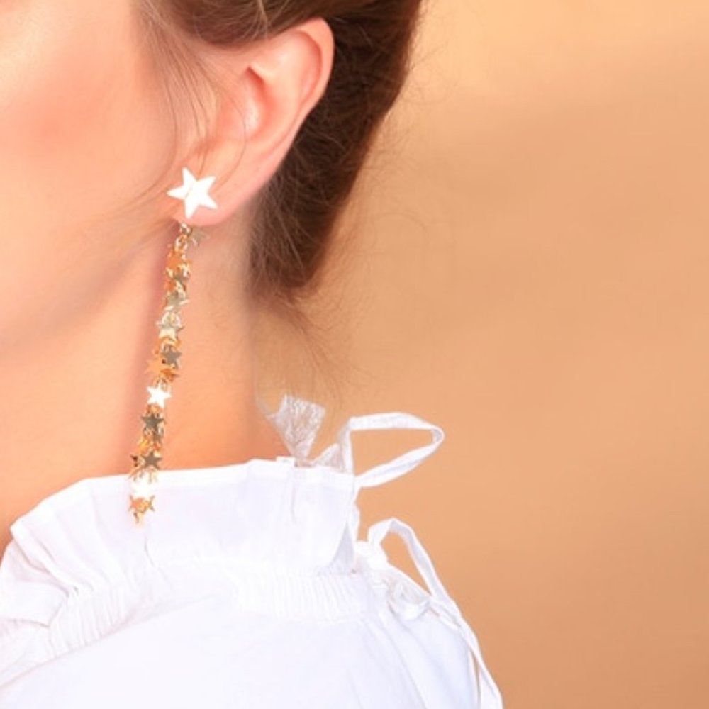 Star Drop & Dangle Gold Earrings - Picture 2 of 5